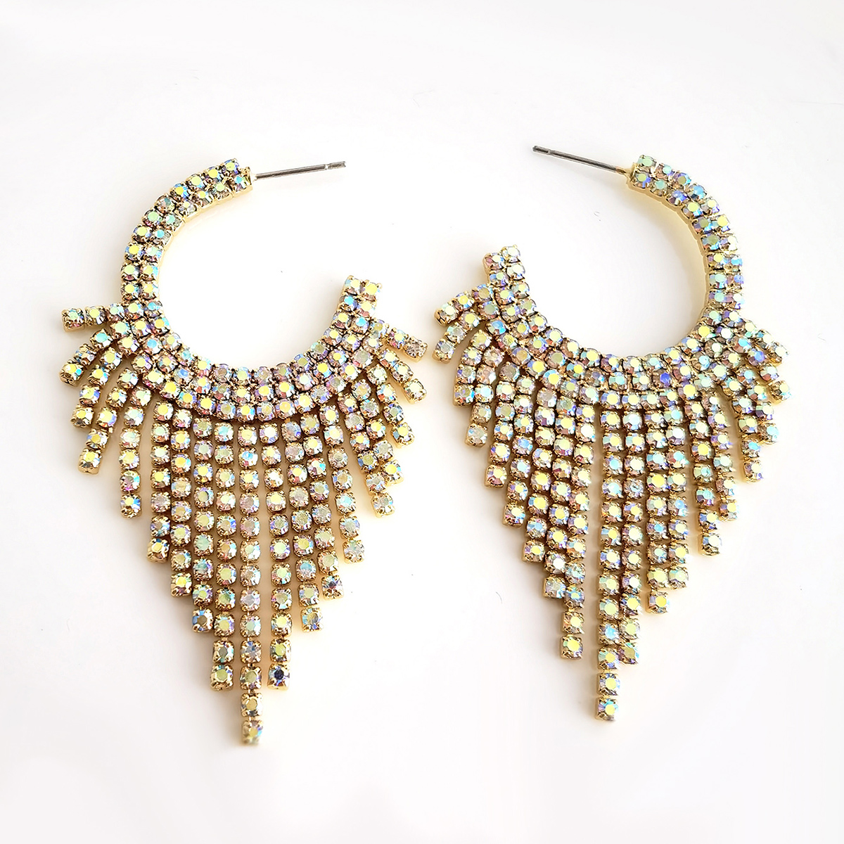 1 Pair Elegant Shiny Tassel Inlay Alloy Resin Rhinestones Drop Earrings display picture 6