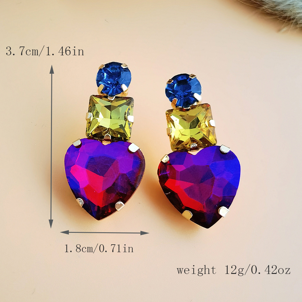 Elegant Shiny Square Heart Shape Alloy Inlay Resin Rhinestones Women's Drop Earrings display picture 2