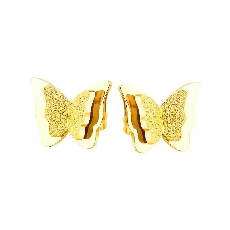 Stainless Steel Titanium Steel 18K Gold Plated IG Style Sweet Plating Butterfly Earrings Necklace display picture 2