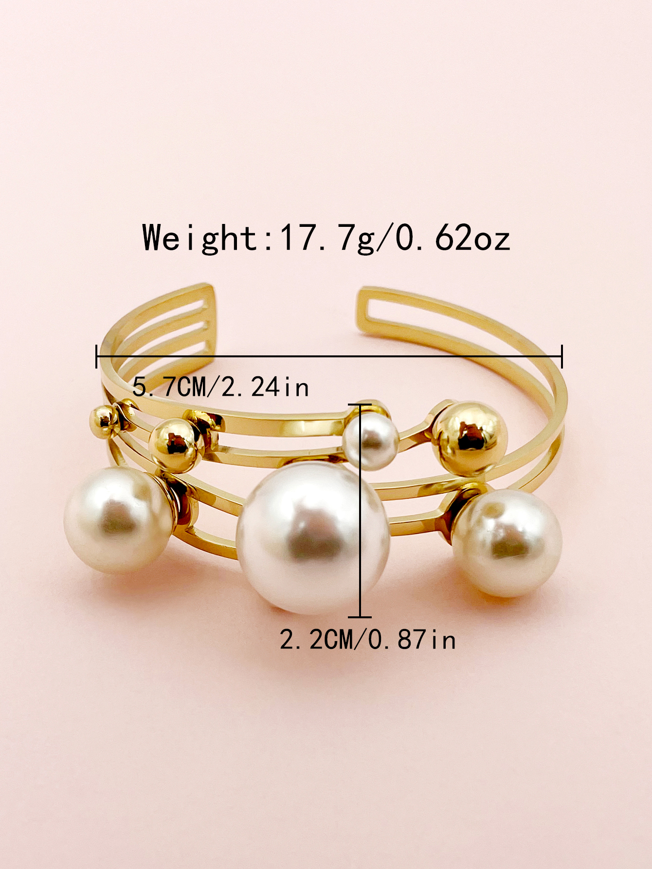 Glam Lady Irregular 304 Stainless Steel 14K Gold Plated Pearl Bangle In Bulk display picture 3