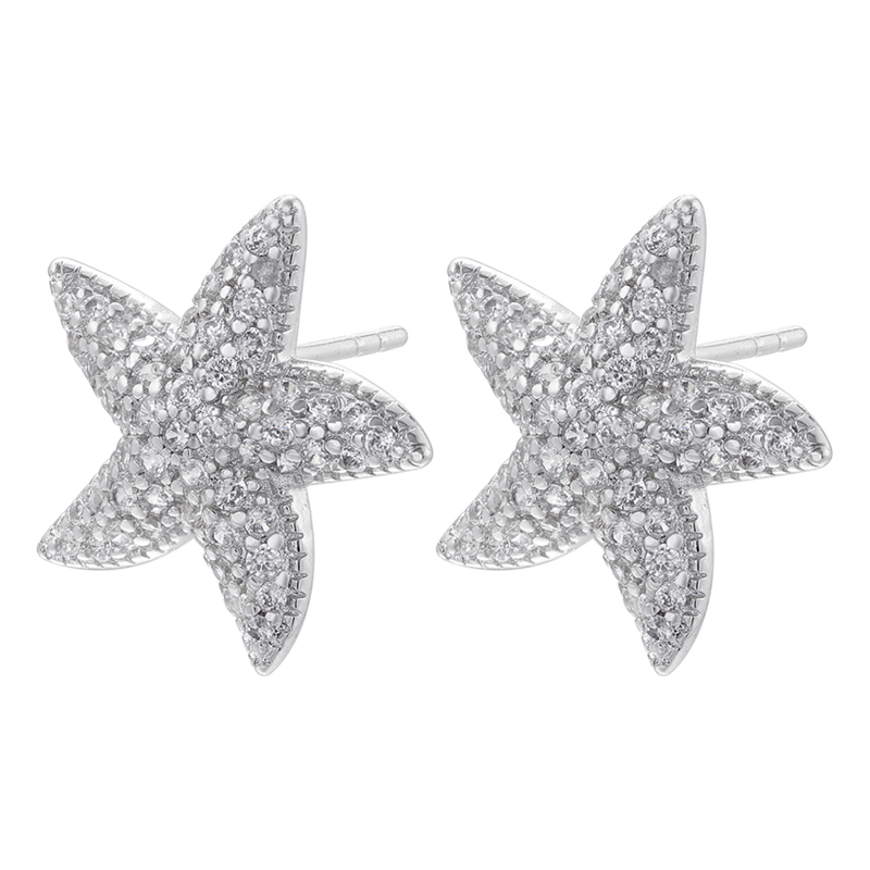 1 Pair Elegant Pentagram Starfish Plating Inlay Copper Zircon 18k Gold Plated Ear Studs display picture 1