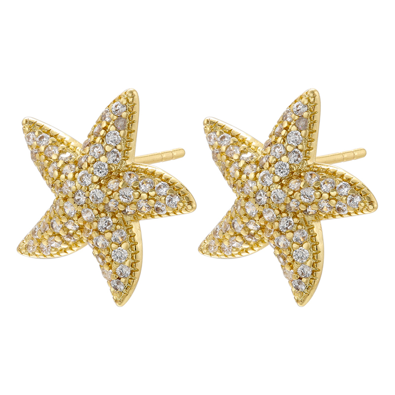 1 Pair Elegant Pentagram Starfish Plating Inlay Copper Zircon 18k Gold Plated Ear Studs display picture 2