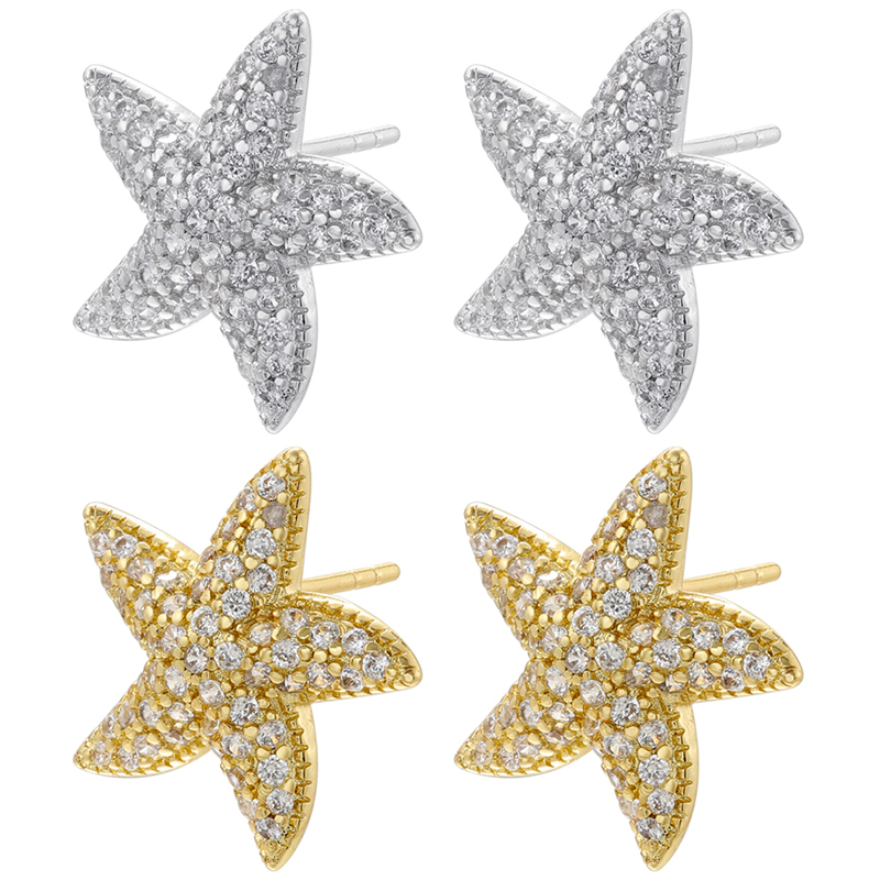 1 Pair Elegant Pentagram Starfish Plating Inlay Copper Zircon 18k Gold Plated Ear Studs display picture 3