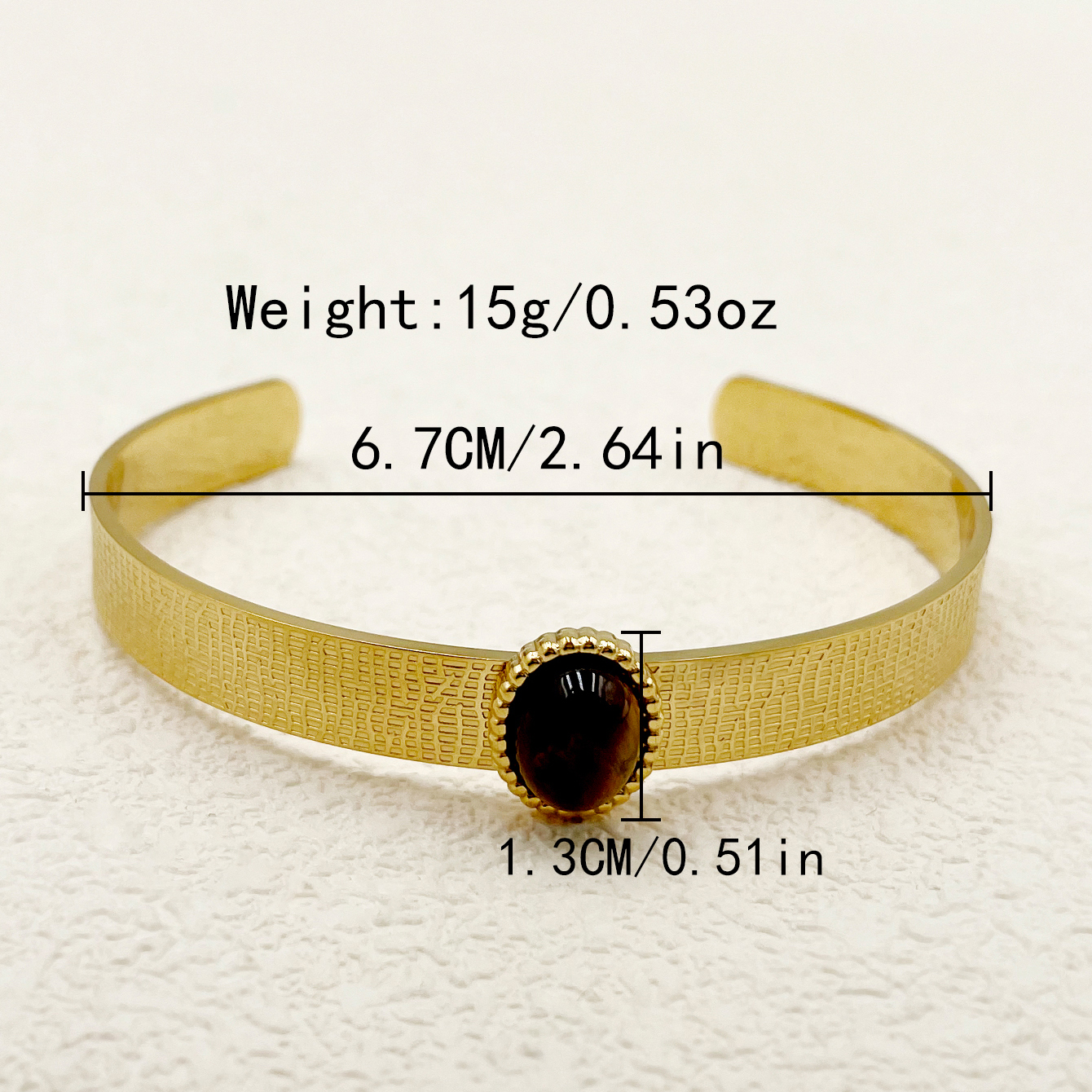Nordic Style Vintage Style Oval 304 Stainless Steel 14K Gold Plated Natural Stone Cuff Bracelets In Bulk display picture 2
