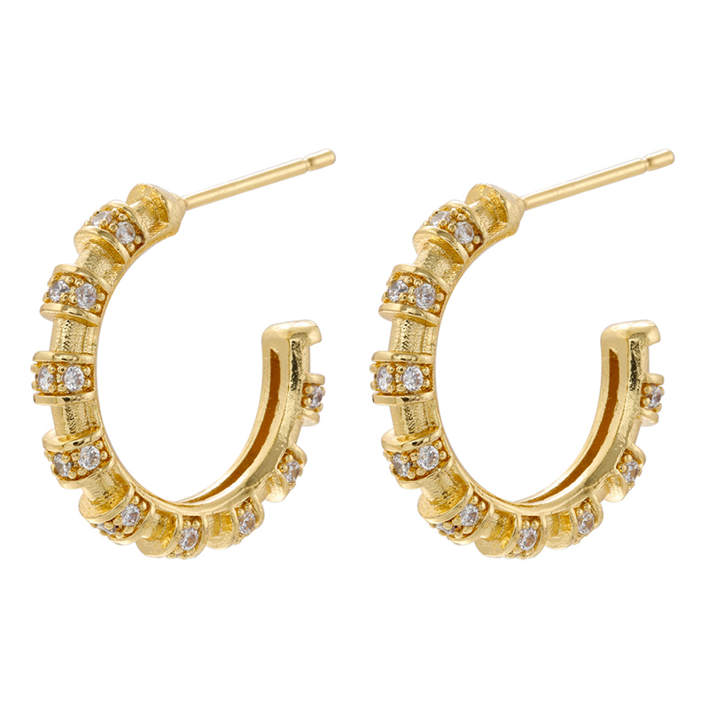 1 Pair Modern Style C Shape Plating Inlay Copper Zircon 18k Gold Plated Ear Studs display picture 7