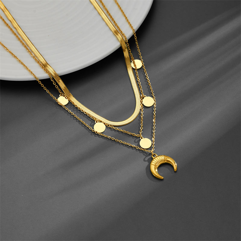 Titanium Steel 18K Gold Plated Lady Plating Moon Layered Necklaces display picture 3