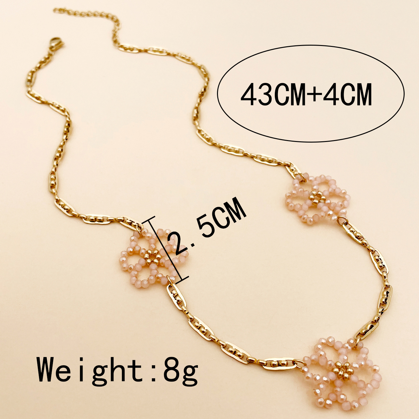 304 Stainless Steel 14K Gold Plated Lady Sweet Beaded Plating Flower Crystal Beads Flowers Necklace display picture 3