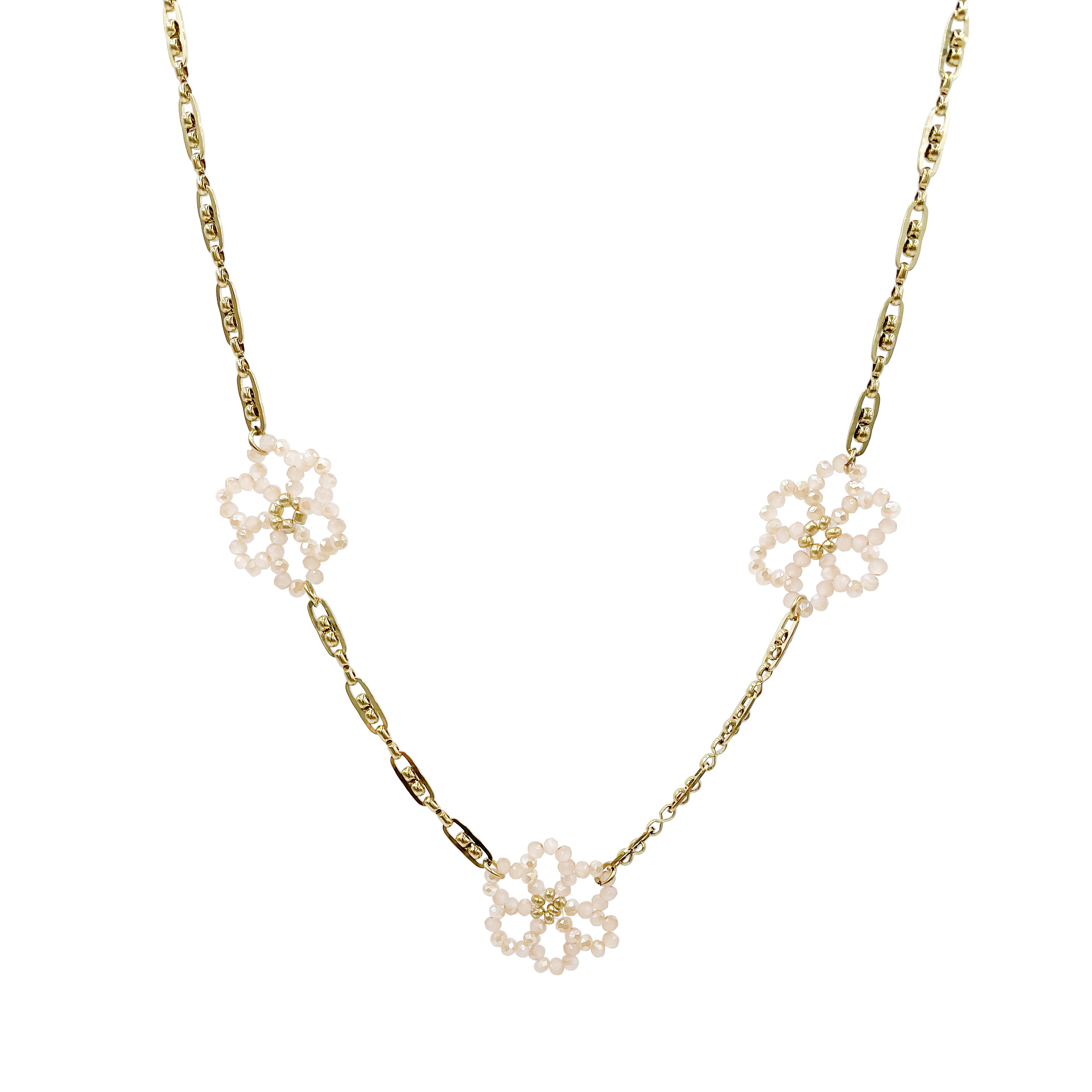 304 Stainless Steel 14K Gold Plated Lady Sweet Beaded Plating Flower Crystal Beads Flowers Necklace display picture 4