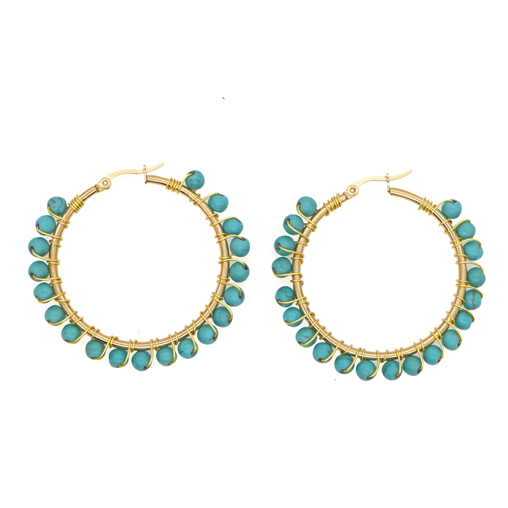 1 Pair Casual Simple Style Circle Beaded Braid Stainless Steel Stone Earrings display picture 2