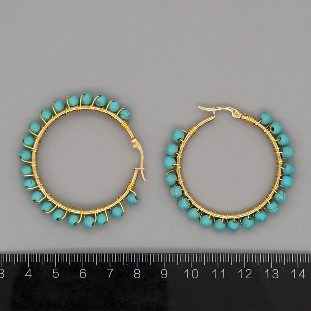 1 Pair Casual Simple Style Circle Beaded Braid Stainless Steel Stone Earrings display picture 3