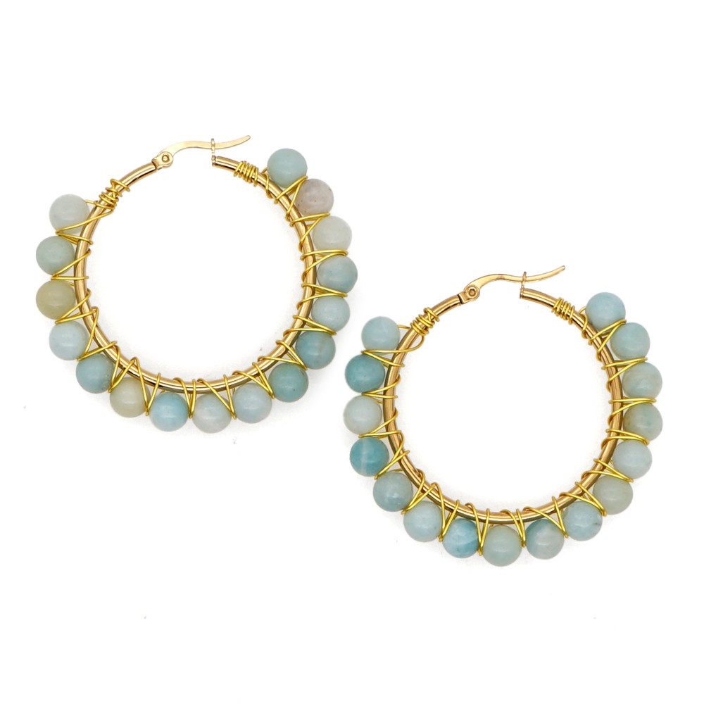 1 Pair Casual Simple Style Circle Beaded Braid Stainless Steel Stone Earrings display picture 13