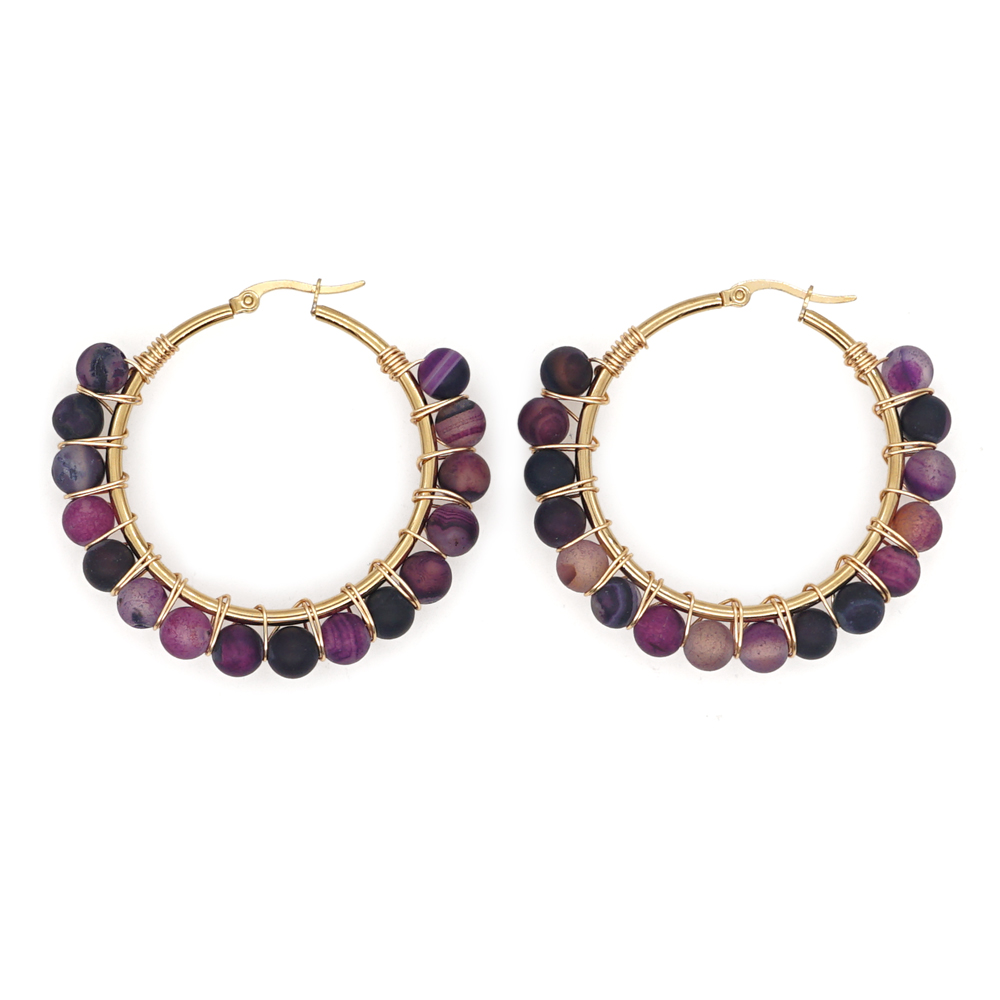 1 Pair Casual Simple Style Circle Beaded Braid Stainless Steel Stone Earrings display picture 23
