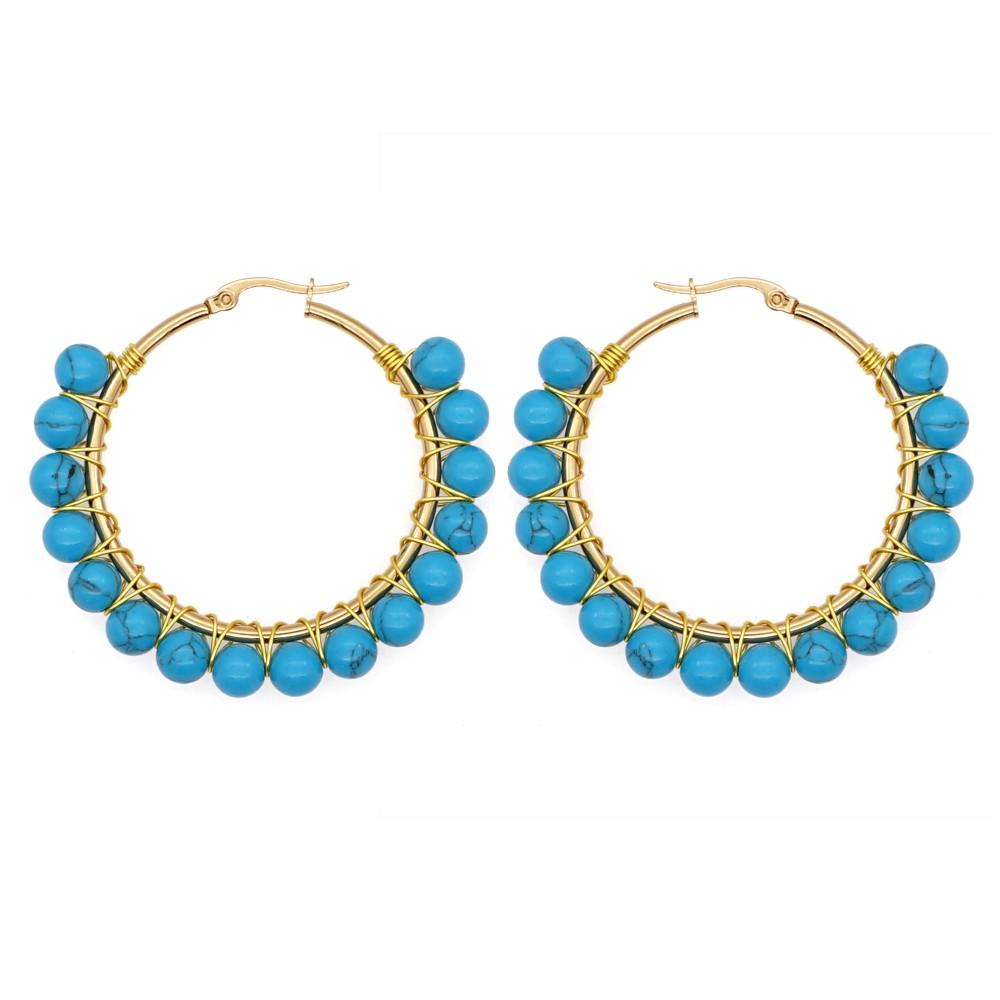 1 Pair Casual Simple Style Circle Beaded Braid Stainless Steel Stone Earrings display picture 14