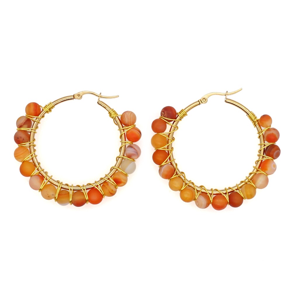 1 Pair Casual Simple Style Circle Beaded Braid Stainless Steel Stone Earrings display picture 11