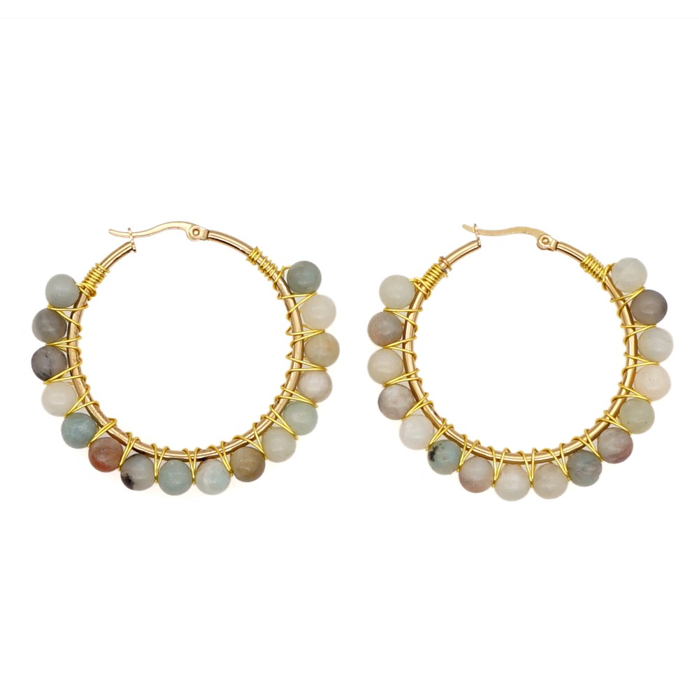 1 Pair Casual Simple Style Circle Beaded Braid Stainless Steel Stone Earrings display picture 12