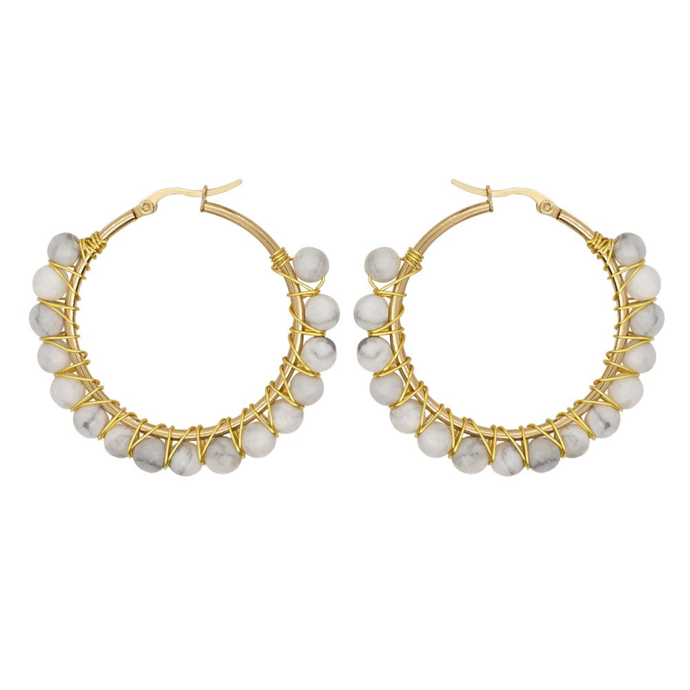 1 Pair Casual Simple Style Circle Beaded Braid Stainless Steel Stone Earrings display picture 9