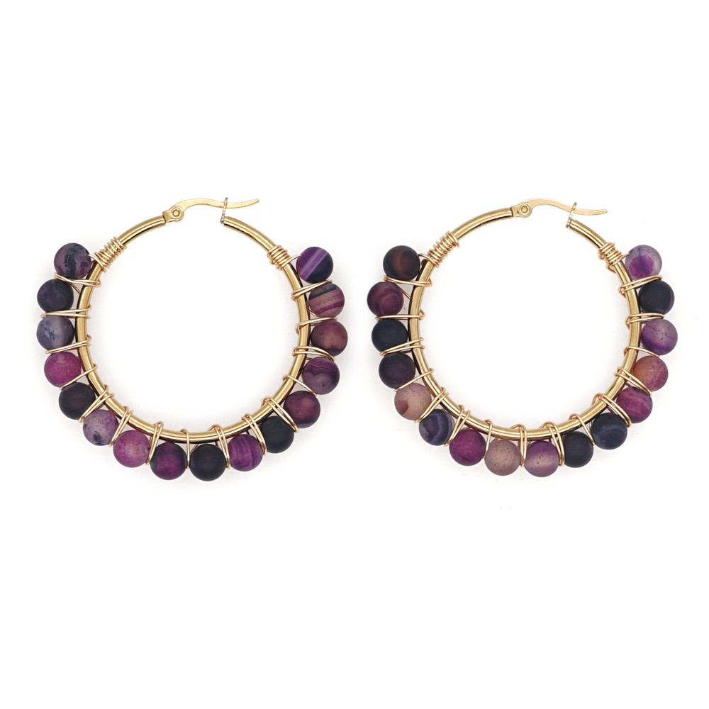 1 Pair Casual Simple Style Circle Beaded Braid Stainless Steel Stone Earrings display picture 21