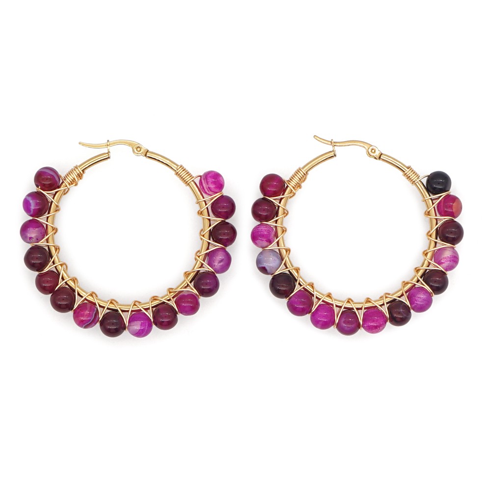 1 Pair Casual Simple Style Circle Beaded Braid Stainless Steel Stone Earrings display picture 22