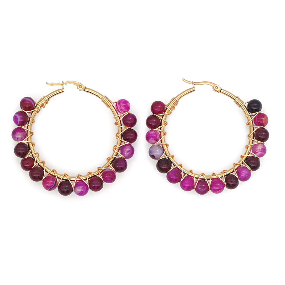 1 Pair Casual Simple Style Circle Beaded Braid Stainless Steel Stone Earrings display picture 27