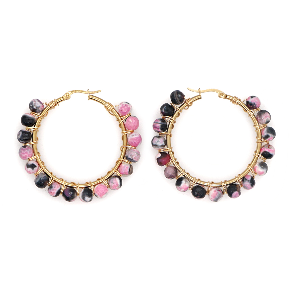 1 Pair Casual Simple Style Circle Beaded Braid Stainless Steel Stone Earrings display picture 29