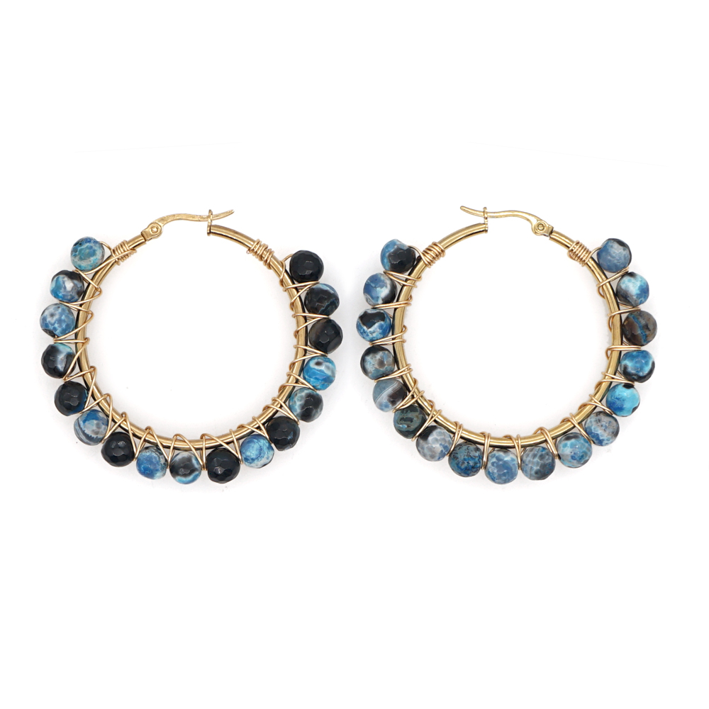 1 Pair Casual Simple Style Circle Beaded Braid Stainless Steel Stone Earrings display picture 30