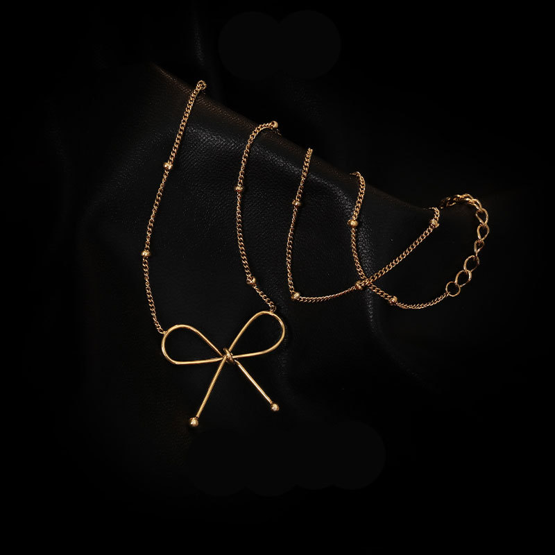Edelstahl 304 18 Karat Vergoldet Einfacher Stil Überzug Bogenknoten Halskette Mit Anhänger display picture 4