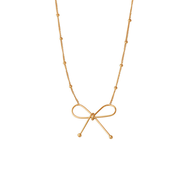 Edelstahl 304 18 Karat Vergoldet Einfacher Stil Überzug Bogenknoten Halskette Mit Anhänger display picture 5
