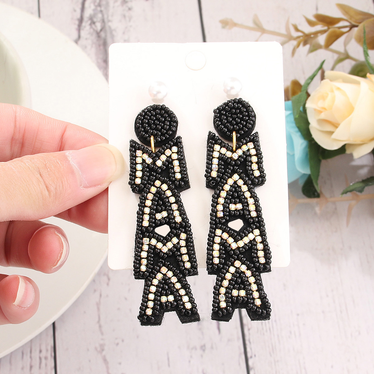 Exaggerated Mama Ethnic Style Geometric Glass Women's Drop Earrings display picture 3