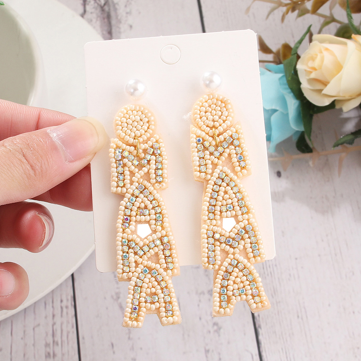 Exaggerated Mama Ethnic Style Geometric Glass Women's Drop Earrings display picture 4