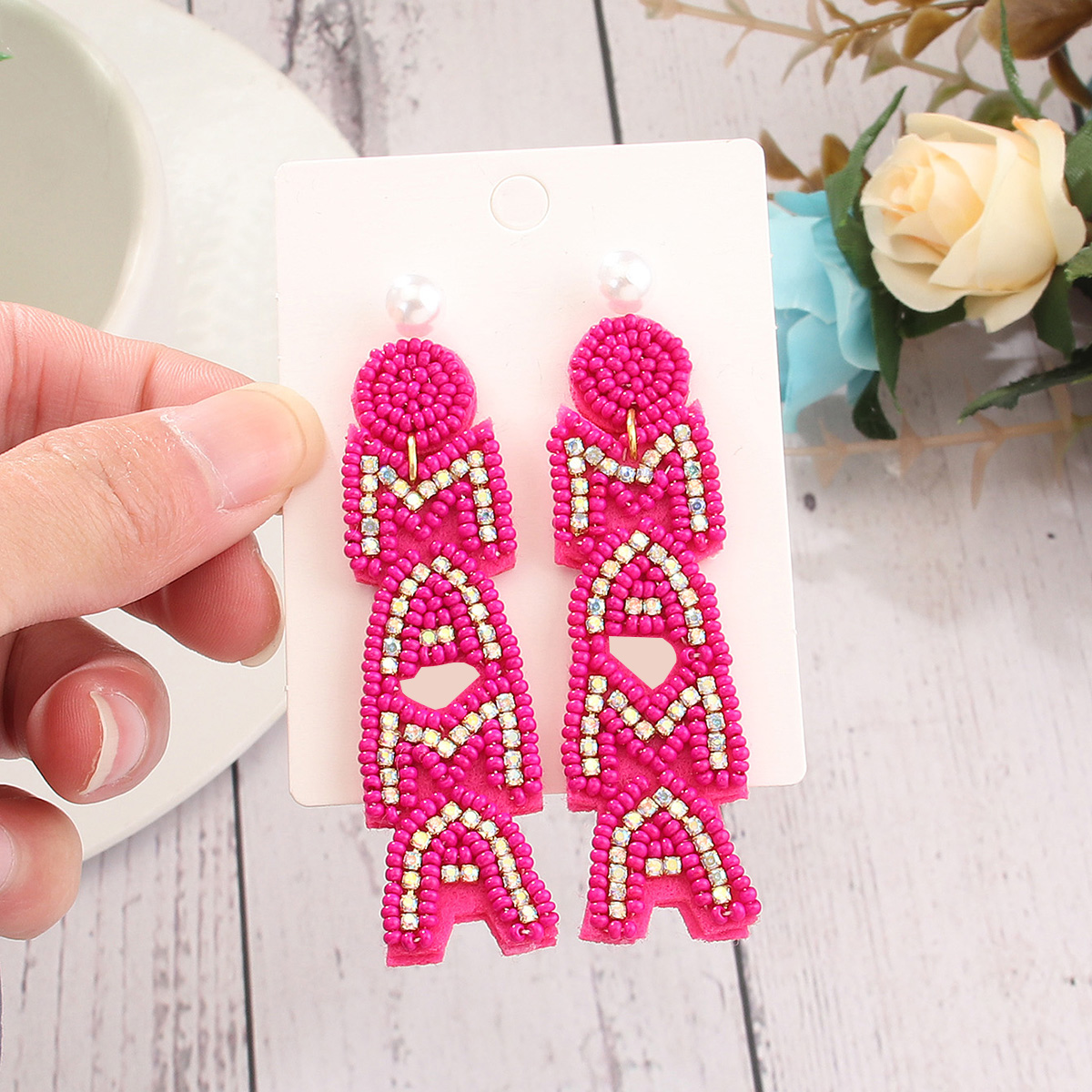 Exaggerated Mama Ethnic Style Geometric Glass Women's Drop Earrings display picture 2