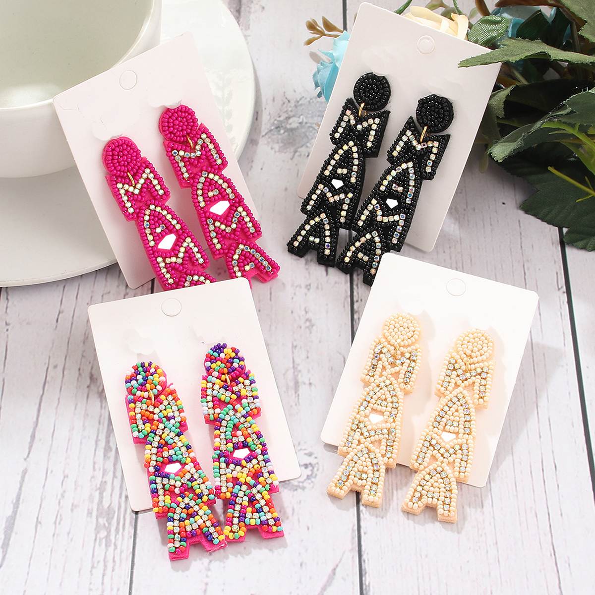 Exaggerated Mama Ethnic Style Geometric Glass Women's Drop Earrings display picture 5