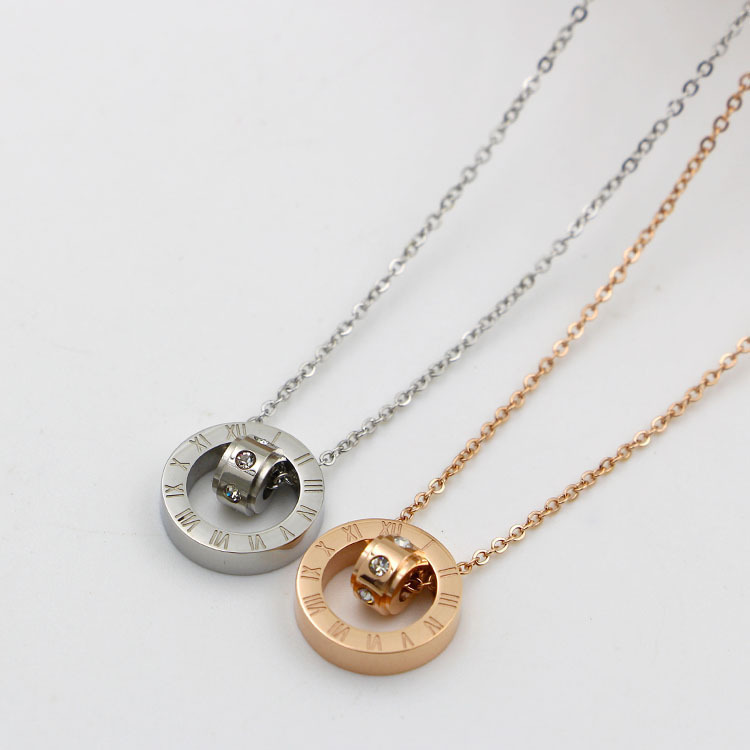 Casual Simple Style Round Number Titanium Steel Polishing Plating Inlay Rhinestones 18k Gold Plated Necklace display picture 5