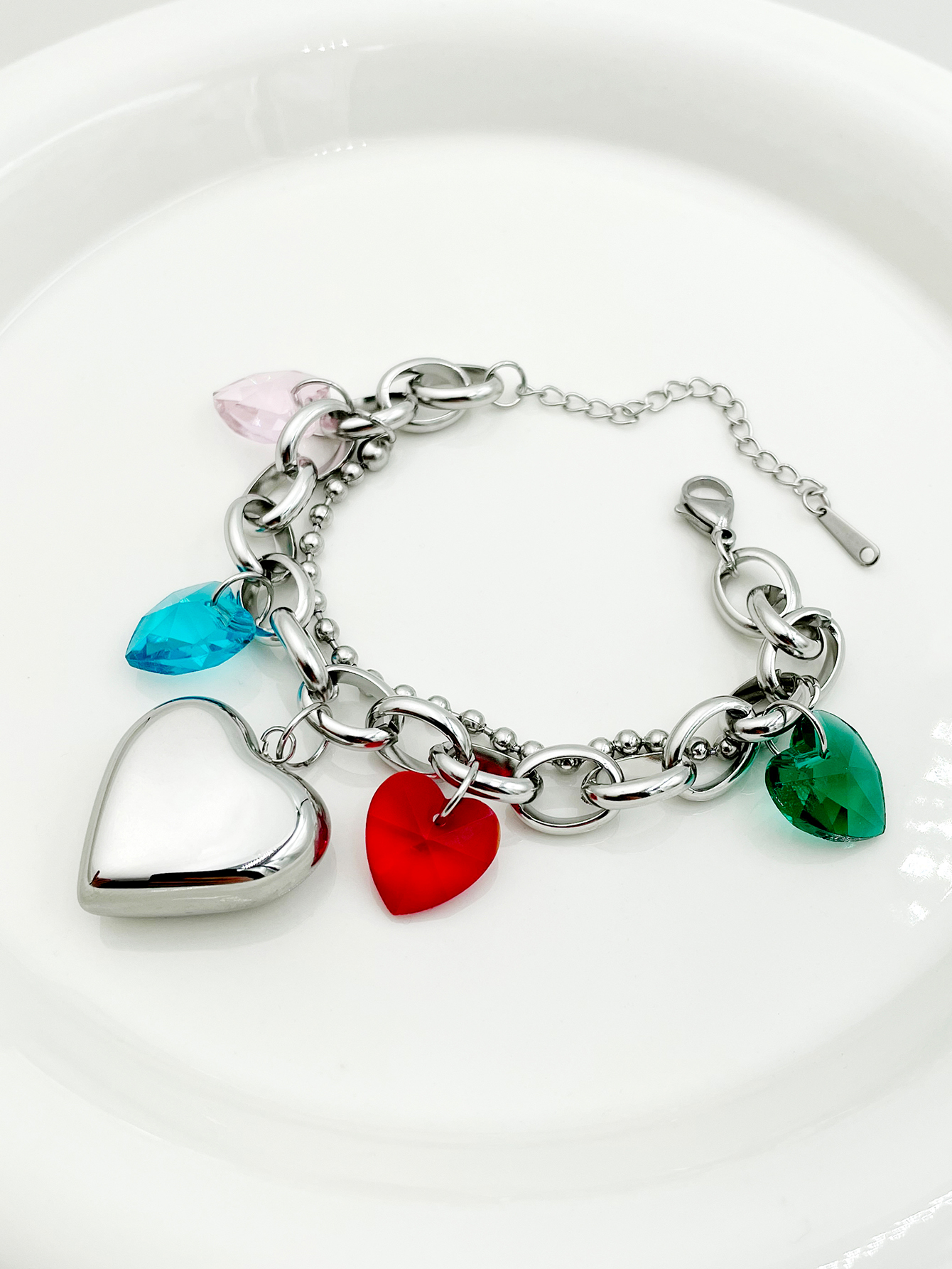 Nordic Style Artistic Heart Shape 304 Stainless Steel Glass Stone Bracelets In Bulk display picture 1
