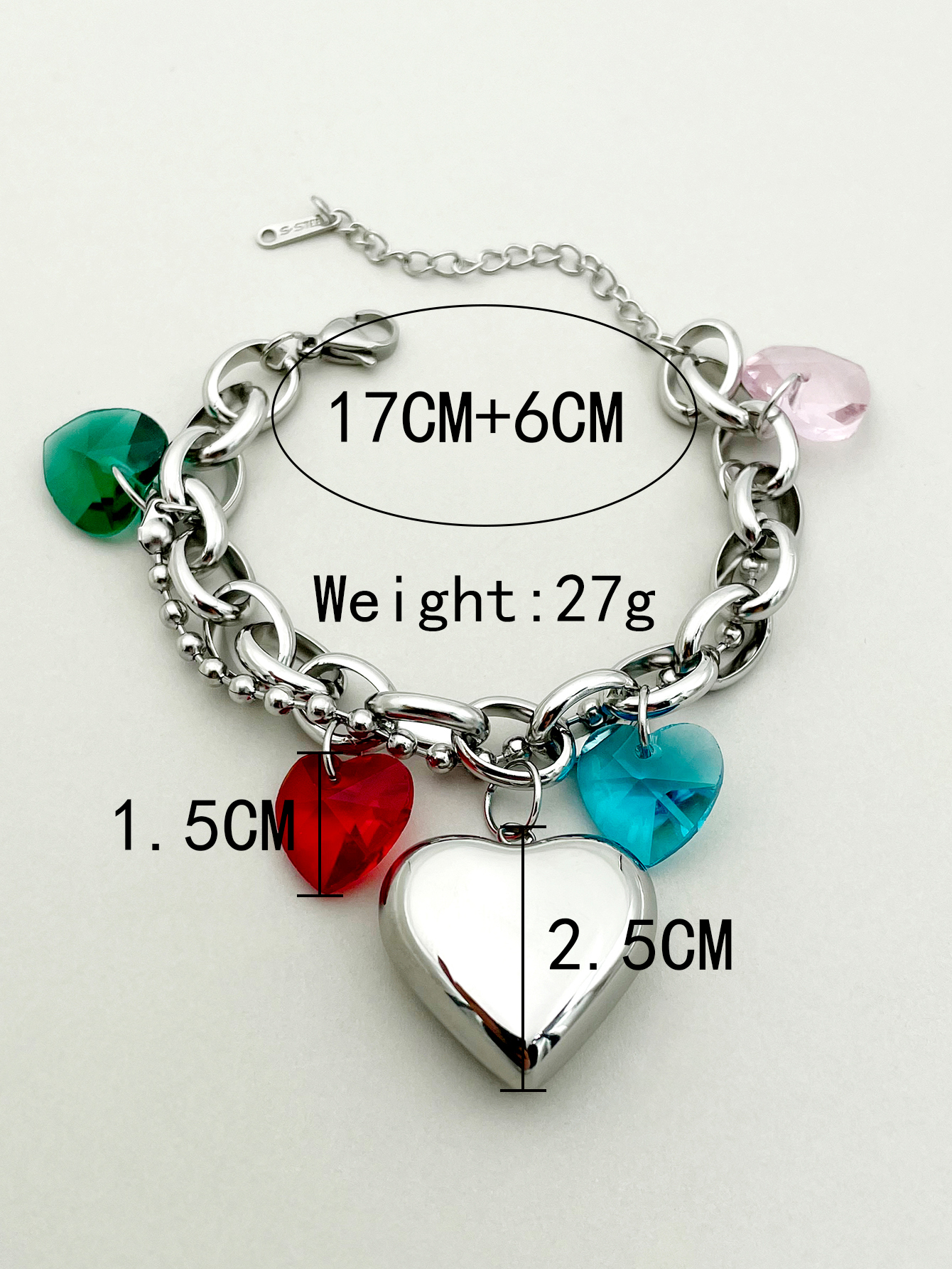 Nordic Style Artistic Heart Shape 304 Stainless Steel Glass Stone Bracelets In Bulk display picture 3