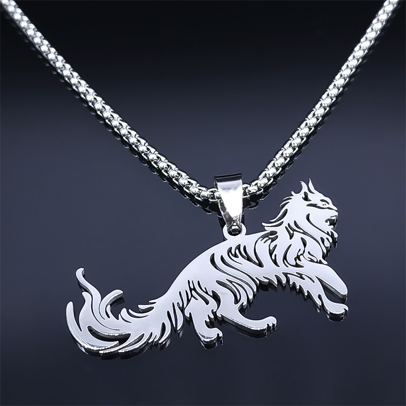 304 Stainless Steel Gold Plated Gothic Hip-Hop Hollow Out Cat Pendant Necklace Long Necklace display picture 3