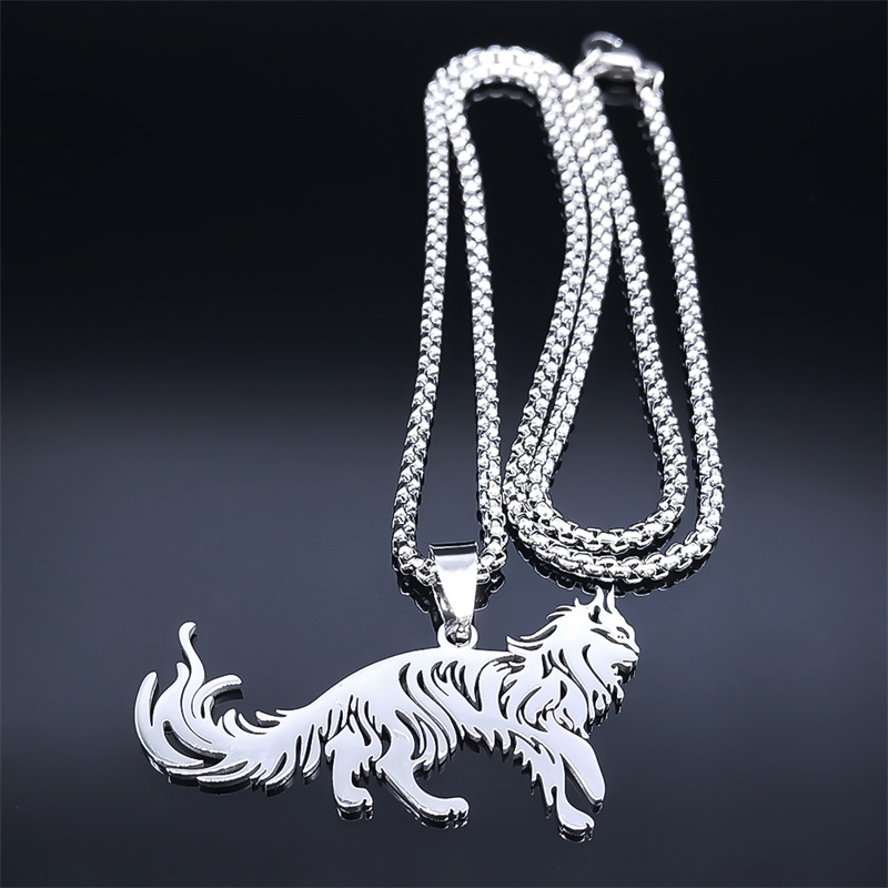 304 Stainless Steel Gold Plated Gothic Hip-Hop Hollow Out Cat Pendant Necklace Long Necklace display picture 1