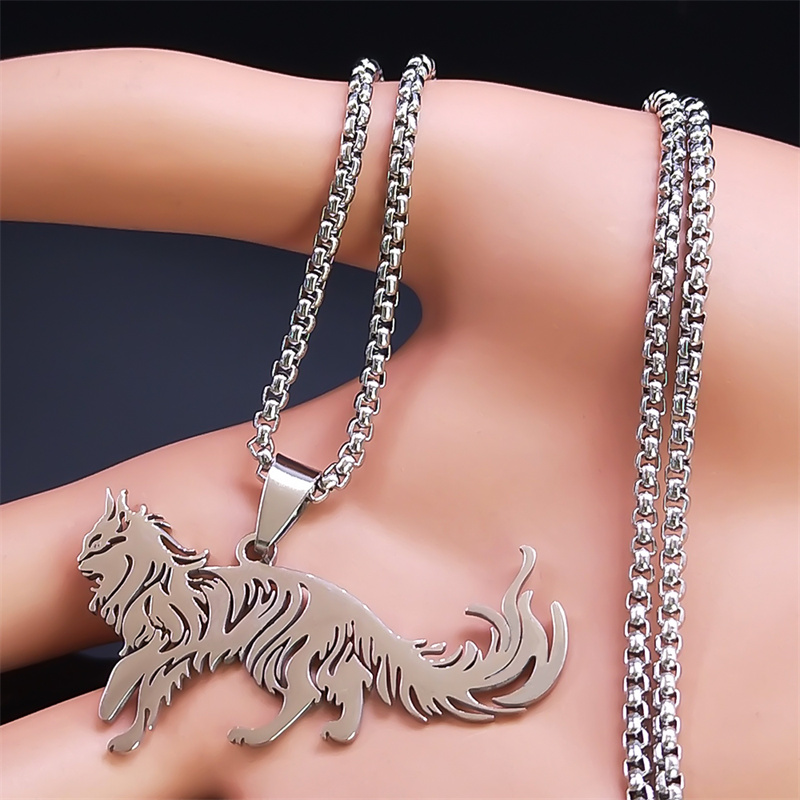 304 Stainless Steel Gold Plated Gothic Hip-Hop Hollow Out Cat Pendant Necklace Long Necklace display picture 4