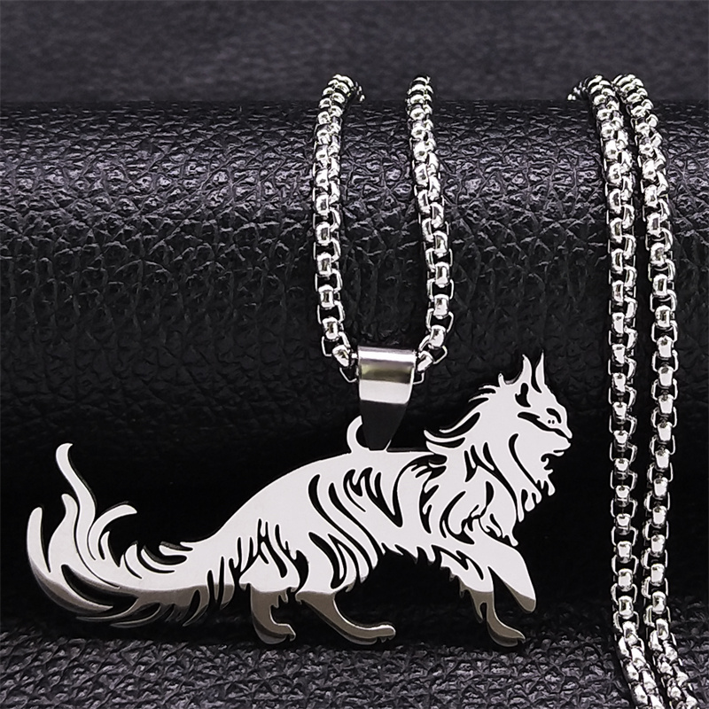 304 Stainless Steel Gold Plated Gothic Hip-Hop Hollow Out Cat Pendant Necklace Long Necklace display picture 6