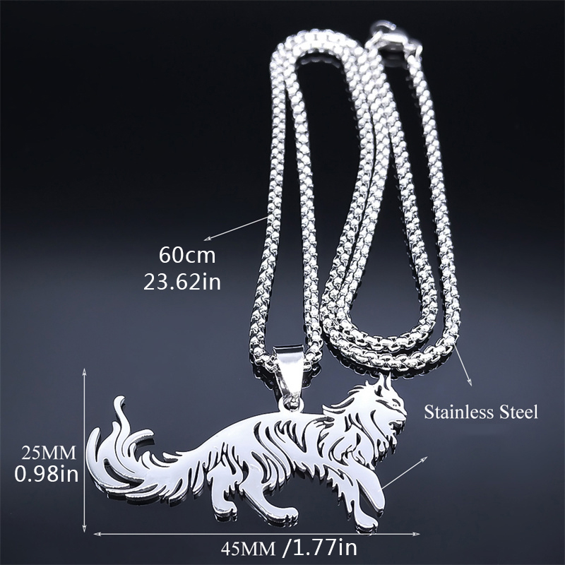 304 Stainless Steel Gold Plated Gothic Hip-Hop Hollow Out Cat Pendant Necklace Long Necklace display picture 5