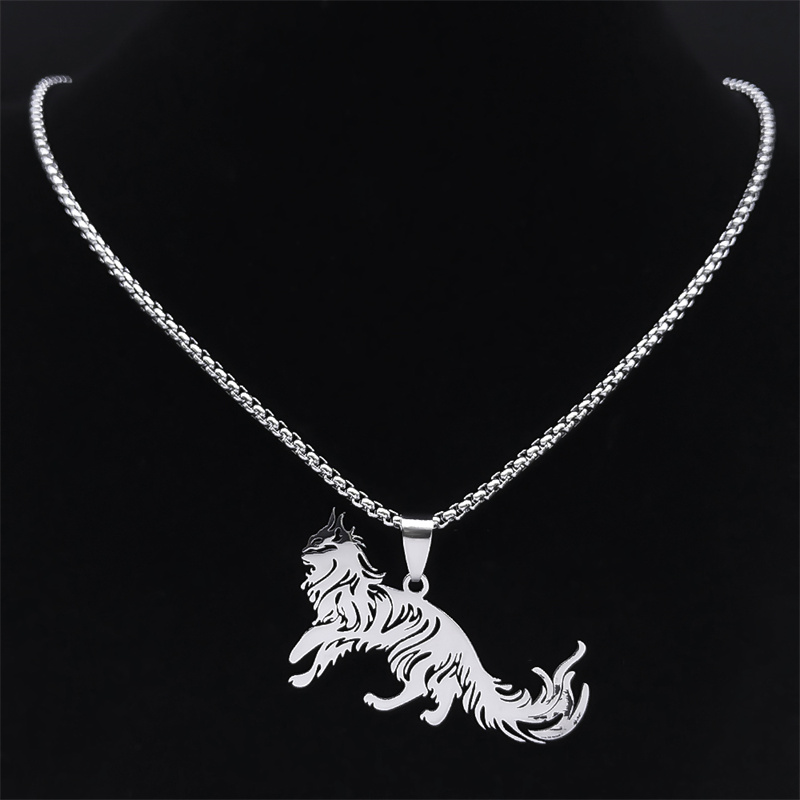304 Stainless Steel Gold Plated Gothic Hip-Hop Hollow Out Cat Pendant Necklace Long Necklace display picture 2