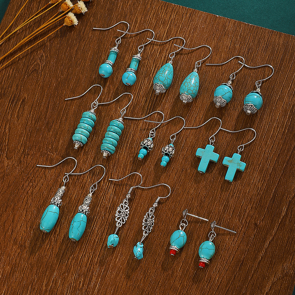 1 Pair Vintage Style Ethnic Style Geometric Turquoise Drop Earrings display picture 2