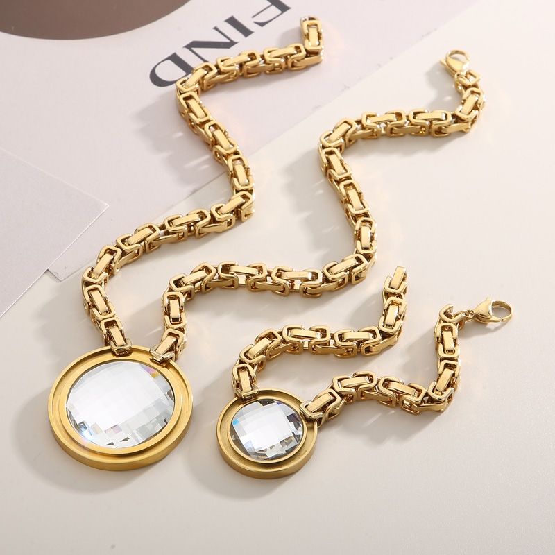 Titanium Steel 18K Gold Plated Fashion Plating Inlay Round Glass Jewelry Set display picture 2
