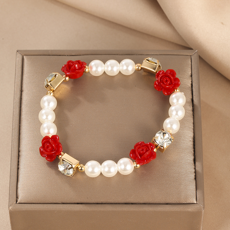 Décontractée Sucré Fleur Strass Arylique Perle D'imitation De Gros Bracelets display picture 1