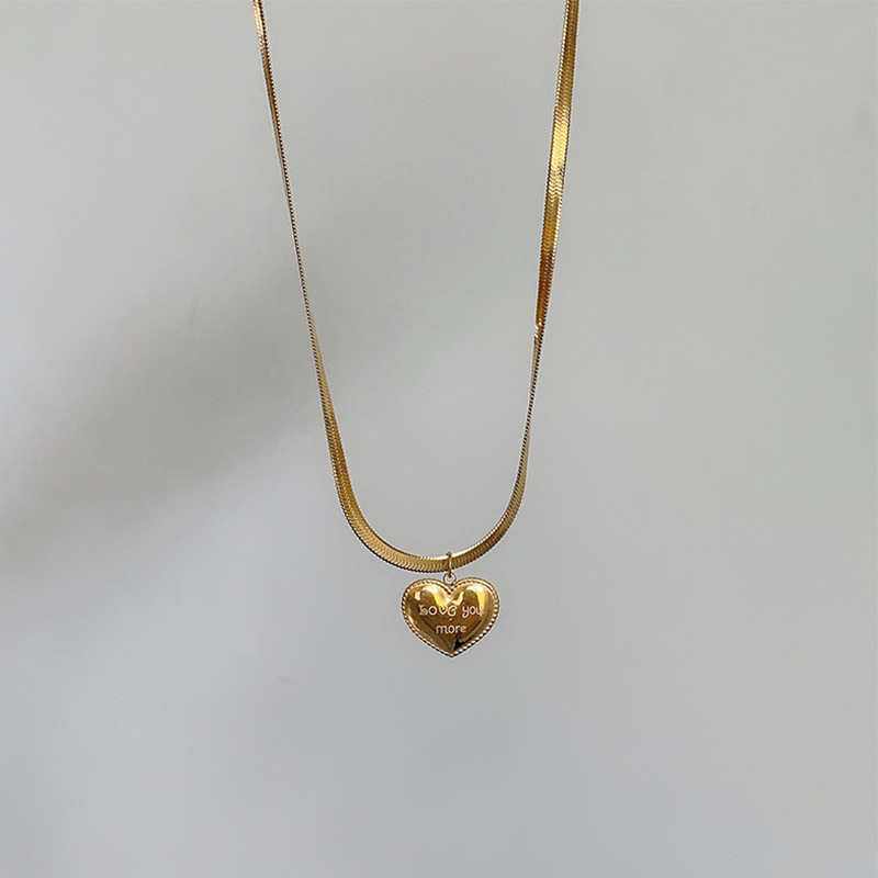 304 Stainless Steel 18K Gold Plated Retro Simple Style Plating Heart Shape Pendant Necklace display picture 3