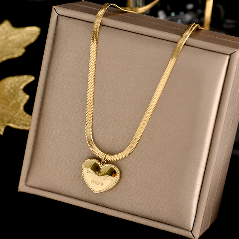 304 Stainless Steel 18K Gold Plated Retro Simple Style Plating Heart Shape Pendant Necklace display picture 2
