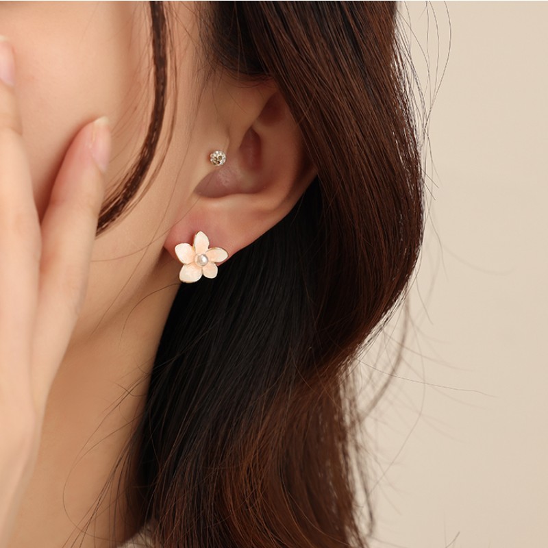 1 Paire Style Ig Sucré Style Coréen Fleur Émail Alliage Boucles D'oreilles display picture 4