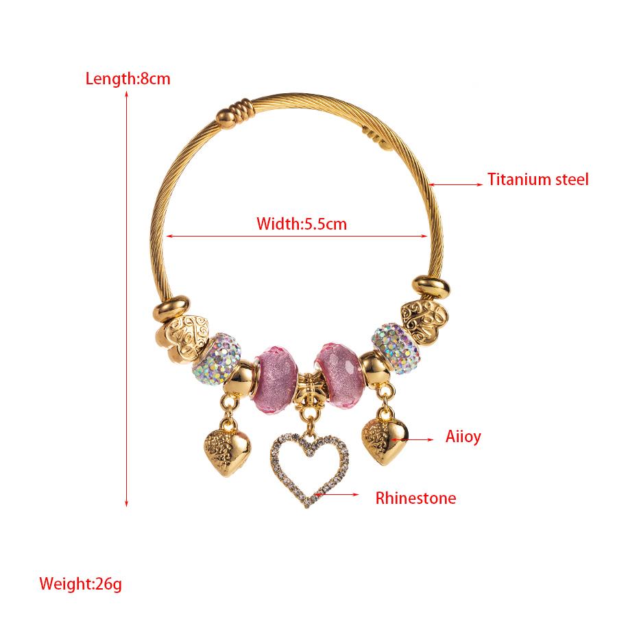 Artistic Shiny Heart Shape Alloy Titanium Steel Plating Inlay Rhinestones Gold Plated Bangle display picture 1