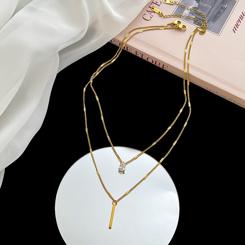Edelstahl 304 18 Karat Vergoldet Einfacher Stil Überzug Einfarbig Künstliche Strasssteine Halskette display picture 2