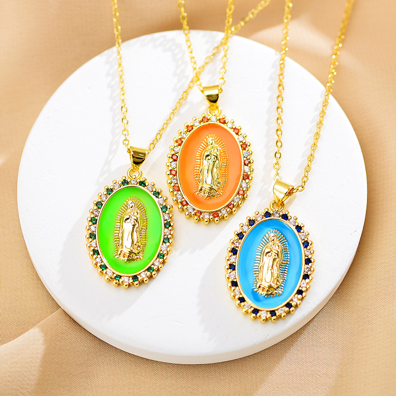 Ethnic Style Geometric Copper Enamel Artificial Crystal Zircon Gold Plated Pendant Necklace display picture 4