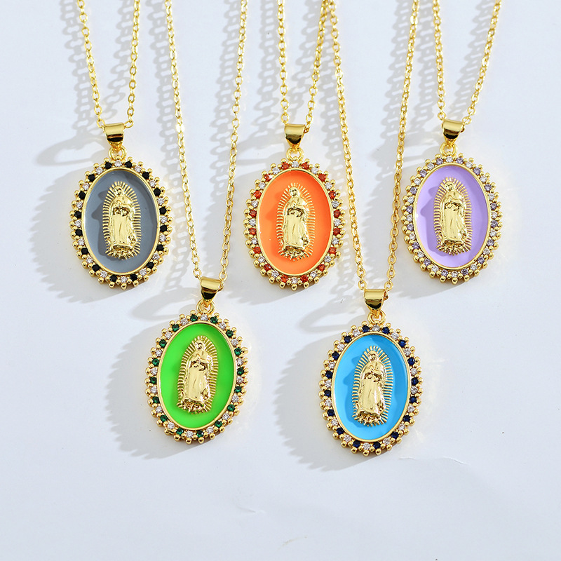 Ethnic Style Geometric Copper Enamel Artificial Crystal Zircon Gold Plated Pendant Necklace display picture 1